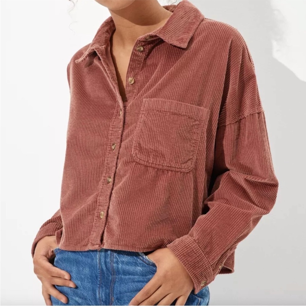 American Eagle Outfitters Corduroy Button Down Shirt in Rust